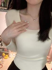 270g Autumn/Winter Thermal Underwear Slim Fit Solid Color Long Sleeve T-Shirt, Versatile Base Layer - Apricot - View 2