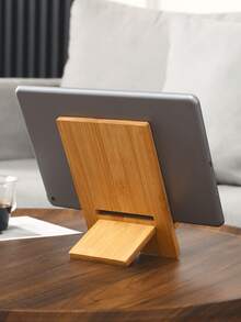 1pc Simple Bamboo Book Stand With Wooden Base-A Multifunctional Desk Organizer For Charging, Displaying, And Storing Tablets, Designed As A Student Study Stand And Office Desk Organizer. Features A Detachable And Adjustable Wooden Base With Decorative Elements. - Multicolor - View 3