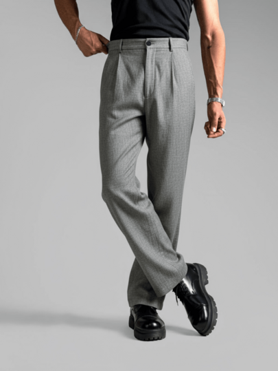Classic Solid Color Vintage Coin Design Men Straight Leg Pants, Simple Fashion Business Casual Suit Trousers With Button And Zipper, Suitable For Spring, Summer, Autumn