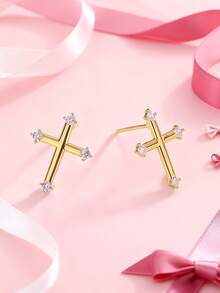 Artepollo 925 Sterling Silver Zirconia Stud Earrings For Women, 14K Gold Plated Black Zirconia Minimalist Earrings, Hypoallergenic, Non-Fading, Lightweight, Daily Jewelry, Gift Box Packaging, Birthday Gift