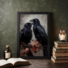1 件哥特式浪漫乌鸦情侣，复古海报，艺术海报印刷品，家居装饰，维多利亚风格乌鸦，黑玫瑰，花朵，田园风格，黑暗幻想墙面艺术，带框或不带框，房间装饰，家居装饰，大学宿舍公寓装饰，酒店、家居、客厅、卧室、浴室和办公室墙面装饰礼物 - 彩色 - 查看 4