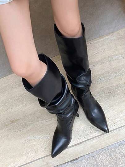 2025 New Sexy Pointed Toe Slim Heel Thigh High Boots, Wide Calf, Knee-High Boots, Fall, Winter, Autumn, Plus Size Over-The-Knee Boots,Kitten Heel Boots,Party