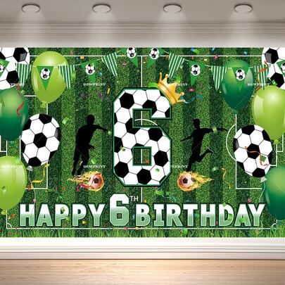 Dewprint 1 buc banner fotbal La mulți ani de 6 ani pentru băieți, copii și adolescenți - banner mare cu tematică sportivă pentru petrecere de fotbal