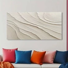 Framed One-Piece Large Modern Minimalist Abstract  - Hand-Painted Oil Canvas Art With Beige/White/Soft Gray Palette, Wooden Framed Wall Decor For Living Room, Bedroom, Office - Unique Contemporary Home Decoration Gift, Bedroom Artwork, D Brushwork - Framed - 查看 5