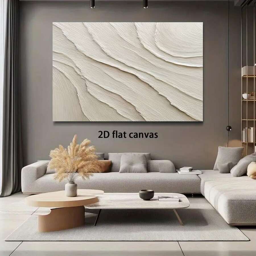Framed One-Piece Large Modern Minimalist Abstract - Hand-Painted Oil Canvas Art With Beige/White/Soft Gray Palette, Wooden Framed Wall Decor For Living Room, Bedroom, Office - Unique Contemporary Home Decoration Gift, Bedroom Artwork, D Brushwork - Framed - 查看 1