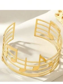 1pc Women's Shiny Gold-Tone Musical Note Minimalist Bangle, Versatile For Daily Wear - Gold - View 3