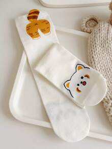1/4 双卡通可爱动物和抽象趣味中筒袜，秋冬款