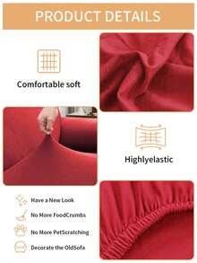 1pc Sofa Cover, Elasticity Sofa Protector, Anti-Slip Design, Soft, Comfortable And Breathable, All Size, Suitable For All Seasons And Theme, Washable Sofa Cushion Cover - Red - View 4