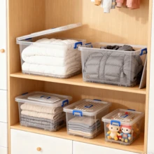 Lislark 1/2PC  6.5-26L Large Plastic Storage Boxes With Lids Wheel Handle Transparent Clear Large Home Office Toy Box Stackable Container Boxes, Small/Large Capacity, Mult-Isize - Transparent 35L - View 7