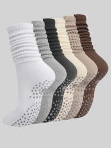 6 Pairs Non Slip Pilates Socks For Women Grippy Slouch Scrunch Knee High Socks For Yoga Barre Workout - 6 cặp chữ A nhiều màu - Xem 1