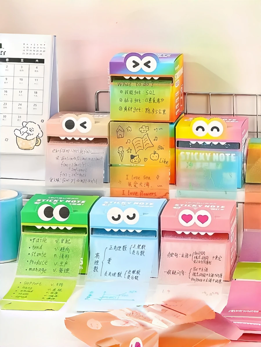 105pcs Cute Monster Design Sticky Notes Set, Colorful Glittery Memo Pads With Multilingual & Subject Notes (English, Math, Vocabulary), Ideal For Students & Office, Delivers Fun & Practical Note-Taking Experience