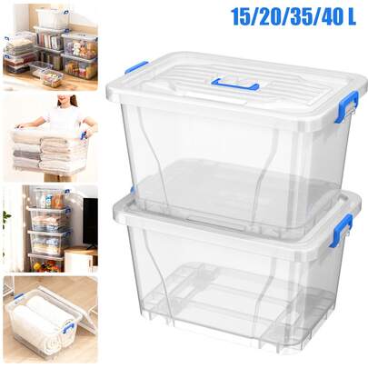 Lislark 1/2PC  6.5-26L Large Plastic Storage Boxes With Lids Wheel Handle Transparent Clear Large Home Office Toy Box Stackable Container Boxes, Small/Large Capacity, Mult-Isize
