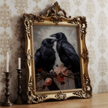 1 件哥特式浪漫乌鸦情侣，复古海报，艺术海报印刷品，家居装饰，维多利亚风格乌鸦，黑玫瑰，花朵，田园风格，黑暗幻想墙面艺术，带框或不带框，房间装饰，家居装饰，大学宿舍公寓装饰，酒店、家居、客厅、卧室、浴室和办公室墙面装饰礼物 - 彩色 - 查看 6