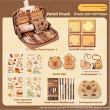 33pcs/226pcs/127pcs/47pcs Capybara Stationery Set, Cute Capybara Pencil Case, Multi-Layer Student Pencil Box, Includes Stickers, Keychains, Brooches, Gift Set - Multicolor - View 15
