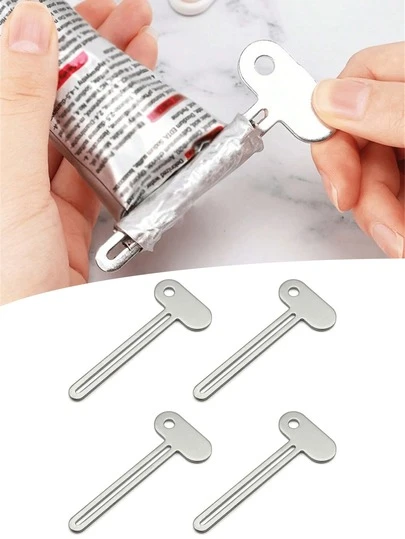 Tube Squeezer Key, Metal Toothpaste Squeezer Dispenser, Easy To Use Cosmetic Paint Tube Winder, T Shape Design, Silver Color, Reduce Waste, Perfect For Toothpaste, Paint, Cream Tubes, Durable And Reusable,1/4pcs Manual Toothpaste Squeezer-Stainless Steel