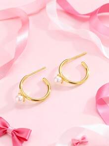 Artepollo 14K Gold Plated 925 Sterling Silver Pearl Hoop Earrings For Women, Hypoallergenic, Tarnish Resistant, Lightweight, Minimalist Daily Jewelry, Gift Box Packaging, Christmas Gift