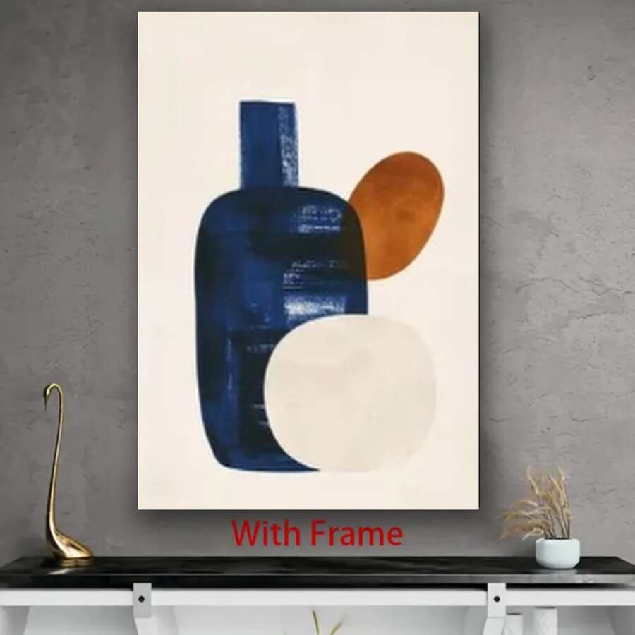 Framed  Large Blue Beige Abstract Minimalist D Hand-Painted Oil S - Wabi Sabi Style Framed Wall Art With Navy Blue & Brown Tones, Modern Neutral Beige & Brown Large Wall Decor For Living Room, Bedroom, Office - Zen Aesthetic, Minimalist Home Decor, Hand-Painted Art With Soft D Brushstrokes, Neutral Palette For Calming Aesthetic Spaces, Large Framed Wall Art, Canvas Wall Art, Abstract Wall Art, Canvas Wall Art Simple, - Đóng khung - Xem 1