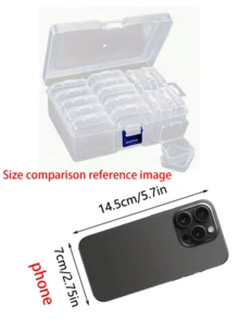 2pcs/15pcs/Set Transparent Plastic Storage Box, Diamond Painting Toolbox Container, Suitable For Art DIY, Handicrafts, Jewelry Accessories, Pills, Sewing, Beads Sorting Storage, 4.6x6.5x2.3 Inches,14 Small Boxes In Large Box Back To School