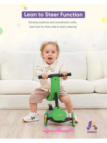 Scooter Kriddo - Patinete De Triciclo Para Niños 5 En 1 - Verde - Ver 4