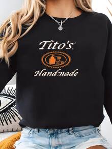 Tito's Handmade Vodka V-Neck Shirt: Tito's Vodka V-Neck Tee, Austin Texas Label V-Neck, Vodka Alcohol Racerback, Tito's Fan Gif Sweatshirt - 黑色 - 查看 2