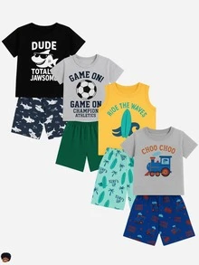 10-Piece Children's Clothing Set For Boys - 5 Assorted Outfits: 5 T-Shirts + 5 Shorts/Bermuda Shorts - 彩色 - 查看 5