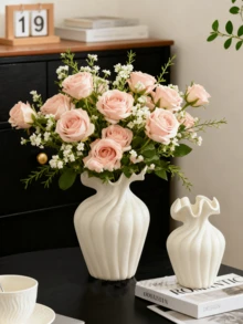 1PC Minimalist White Petal - Shaped Resin Vase ,This Elegant Petal - Like Vase Is Perfect For Displaying Faux Or Fresh Branches On Coffee Tables, Shelves, Adding A Chic Touch To Living Rooms, Bedrooms, Ideal For Modern Home Decor,Christmas Gifts, Winter