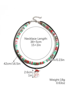 1件圣诞项链（圣诞老人/圣诞树/雪人），时尚多层圣诞项链，适合圣诞节佩戴 - 彩色 - 查看 4