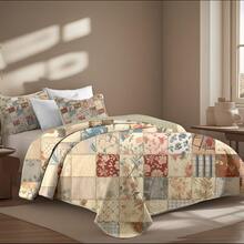 3 Pieces Full/Queen/King Size Aesthetic Quilt Set, Machine Washable Cozy Bedding Coverlet, Brushed Microfiber Quilt Cover, Cozy Quilted Blanket Bedding Sets With Pillow Shams, Embroidery Thin Comforter, 2 Pieces Twin Quilt Set - 香檳色 - 查看 6