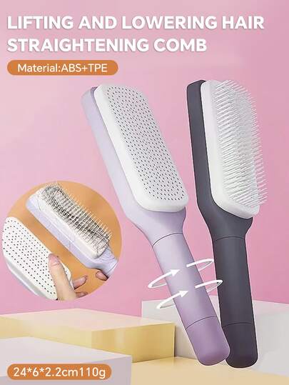 自清洁梳 女士梳 一键清洁 防脱发 气囊头皮按摩梳 防静电 H 型气刷、梳子、美发工具、美发产品及配件，适用于理发店、美容院、返校季、旅行度假必备、女士美发配件、梳子、边缘梳、发梳、梳子套装、梳子、卷发梳、解结梳、女士梳子、头发、旅行、美发产品、美发工具、美发用品、理发师、理发配件、理发店、美发设备