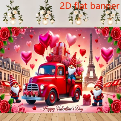 Phông nền chụp ảnh ngày lễ tình nhân 2D phẳng, phông nền chụp ảnh tiệc cưới hoa trái tim đỏ, cảnh ngày lễ tình nhân lãng mạn ngày 14 tháng 2