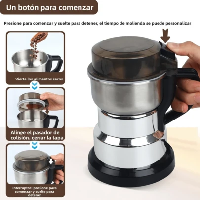 Molinillo eléctrico grande para café y granos - 8 cuchillas mejoradas de acero inoxidable, 12.500 RPM, arranque con un solo botón, cubierta de  transparente, enchufe estadounidense de 110 V | Ideal para moler granos de café, especias, arroz, pimienta, hierbas y polvos secos.