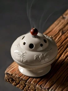 1pc Ceramic Incense Burner With Chinese Floral Embossed Design, Vintage Style Sandalwood Stick Holder, High-End Decor For Bedroom, Living Room, Office - Beige - View 7