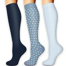 3 Pairs Women's Knee-High Compression Socks, Funny Socks For Back To School, Gradient Pressure Breathable For Running, Travel, Hiking, Daily Use - Multicolor - View 8