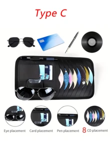 1pc Car Sun Visor Storage Bag, Leather Zipper Organizer Pouch, Multi-Function Card Holder, Unisex - Multicolor - View 8