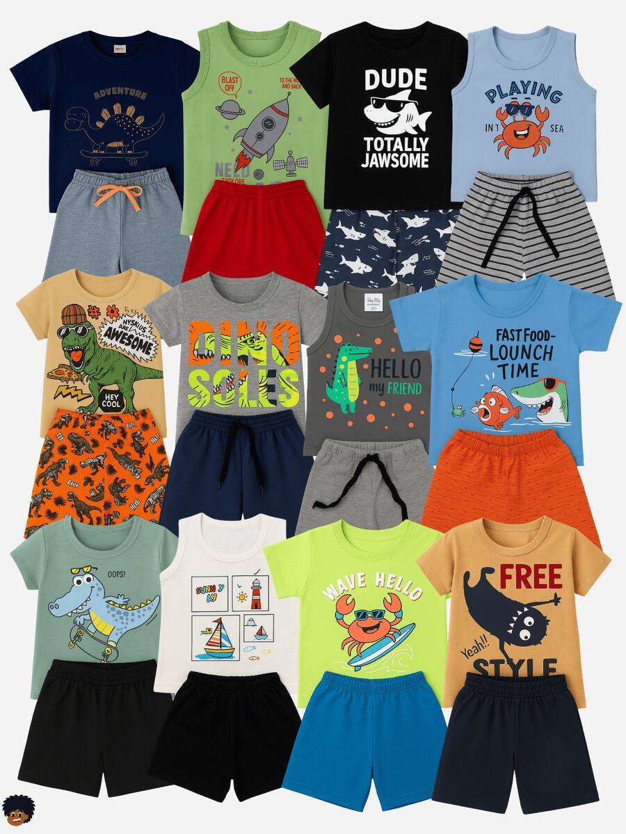 10-Piece Children's Clothing Set For Boys - 5 Assorted Outfits: 5 T-Shirts + 5 Shorts/Bermuda Shorts - 彩色 - 查看 1