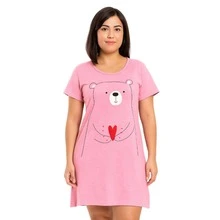 Camisola de Mangas Rosa com Ursinho Feminina Adulto Atacado - Rosa chiclete - Visão 2