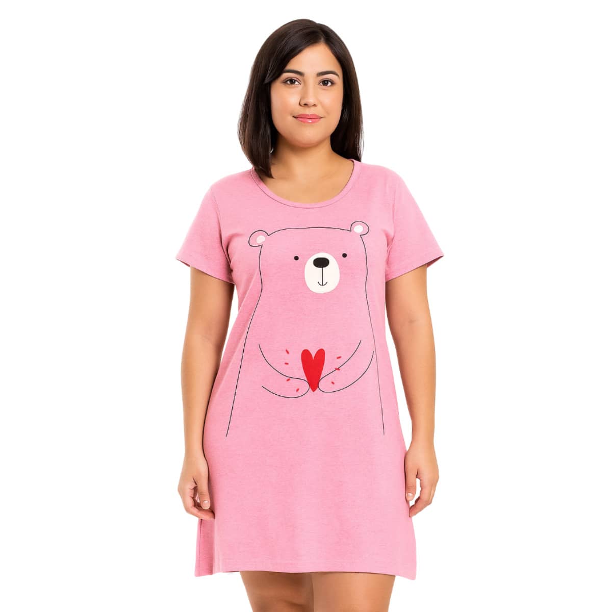 Camisola de Mangas Rosa com Ursinho Feminina Adulto Atacado