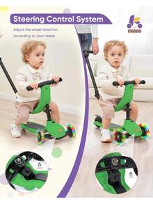 Scooter Kriddo - Patinete De Triciclo Para Niños 5 En 1 - Verde - Ver 3