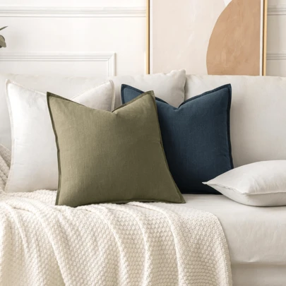 Drative Linen Pillow Covers 18x18 Inch K Green ​Boho Farmhouse​ ​Ral Couch Throw Pillofor Bed Pack Of 2 Accent Modern Pilase Sofa Livroom Homecor