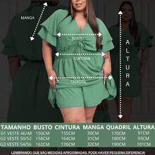 Macaquinho Plus Macacão Curto Confortável Festa Madrinha Formatura Casamento Moda Cristã Evangélica Babado Ombro Casual Social Presente Short Saia - Verde Menta - Visão 3