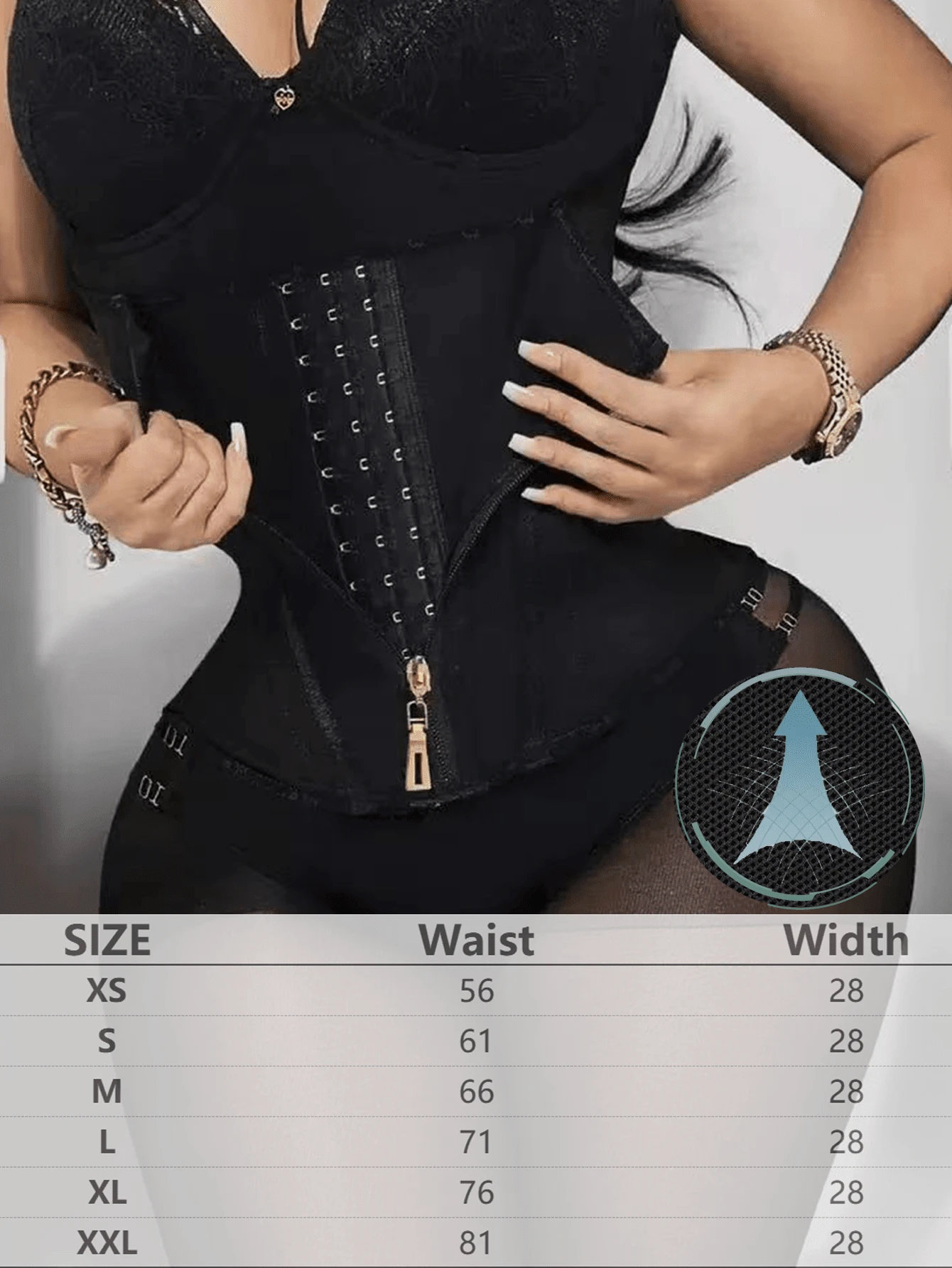 1pc Women's Mesh Waist Trainer Corset, Fashion Body Shaper Waist Cincher Corset Fits Versatile Occasions - Black - View 1