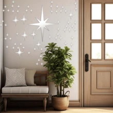 1 Set 72 Stücke Spiegel Sterne Wandaufkleber, Acryl reflektierende Spiegel Stern Wandtattoo für Wohnzimmer Schlafzimmer Dekoration