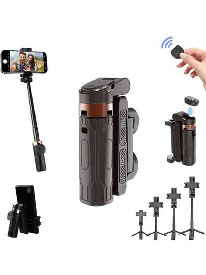 无线迷你自拍杆三脚架，带遥控器 - 便携防抖，可伸缩设计，适合旅行、聚会和直播 - 情人节或生日的完美礼物 - 黑白两色可选，迷你手机三脚架，派对配件，时尚小巧