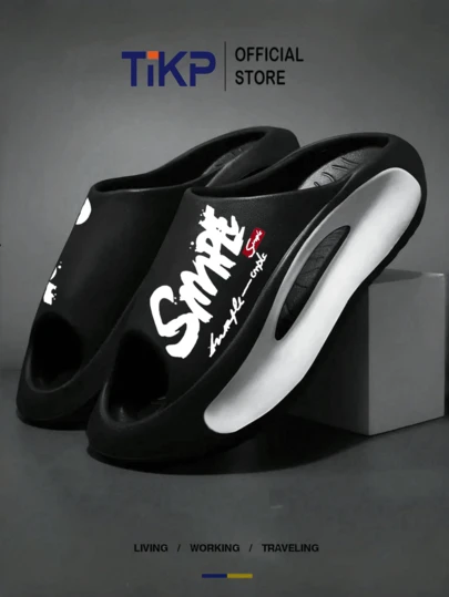 TIKP 男士EVA厚底柔软舒适露趾拖鞋，户外休闲时尚凉鞋，沙滩人字拖