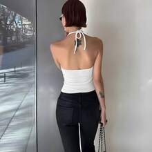Sexy Backless Tight Spaghetti Strap Camisole Top, Slim Fit Layering Top For Women, Autumn/Winter - White - View 2