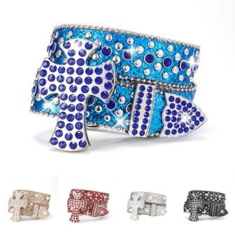 Lyxbälte med strassspänne, flerfärgat glänsande kristallbälte i punkstil för män och kvinnor, lämpligt för vardagsbruk, festivaler och fester