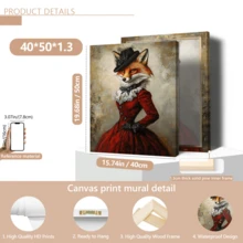 1pc Vintage Wall Art Poster, Elegant Fox Canvas Wall Art, Retro Style Gentleman Fox Poster, Animal Decor, Artistic Wall Hanging, Gothic Art, Dark Academia, Lady Fox Portrait, Framed Or Unframed, Room Decor, Home Decor, College Dorm Apartment Decor, Gifts For Wall Decoration In Hotel, Home, Living Room, Bedroom, Bathroom And Office - Multicolor - View 16