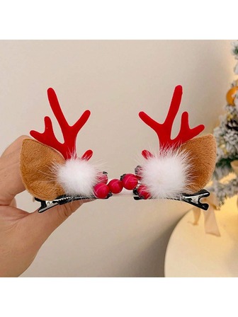 1 par de pinzas para el cabello con cuernos de reno de metal, adecuadas para usar en Navidad, pinzas de cocodrilo, pasadores para el cabello, barrettes, pinzas de pico de pato
