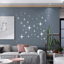 1 Set 72 Stücke Spiegel Sterne Wandaufkleber, Acryl reflektierende Spiegel Stern Wandtattoo für Wohnzimmer Schlafzimmer Dekoration