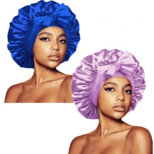 1件装缎面睡帽 - 弹性抽绳，可调节尺寸 - 特大号，确保夜间头发安全 - 非常适合长卷发或编发的女士 - 时尚舒适的高级浴室配件